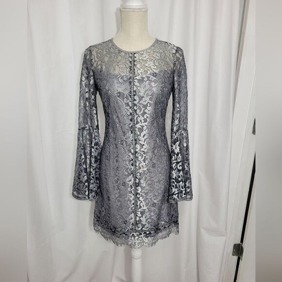 WHBM Metallic Lace Bell-Sleeve Shift Dress Women’s size 0 - Picture 11 of 14